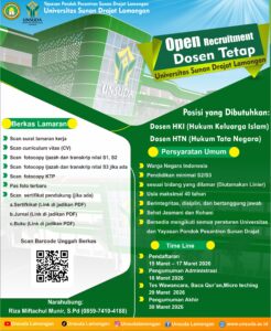 PENGUMUMAN OPEN REKRUTMEN TENAGA PENDIDIK (DOSEN) DI LINGKUNGAN UNIVERSITAS SUNAN DRAJAT LAMONGAN TAHUN 2026